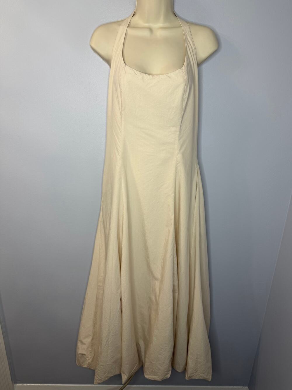 YFB Young Fabulous & Broke Beige Halter Bubble Hem Smocked Midi Dress Beige Sz L